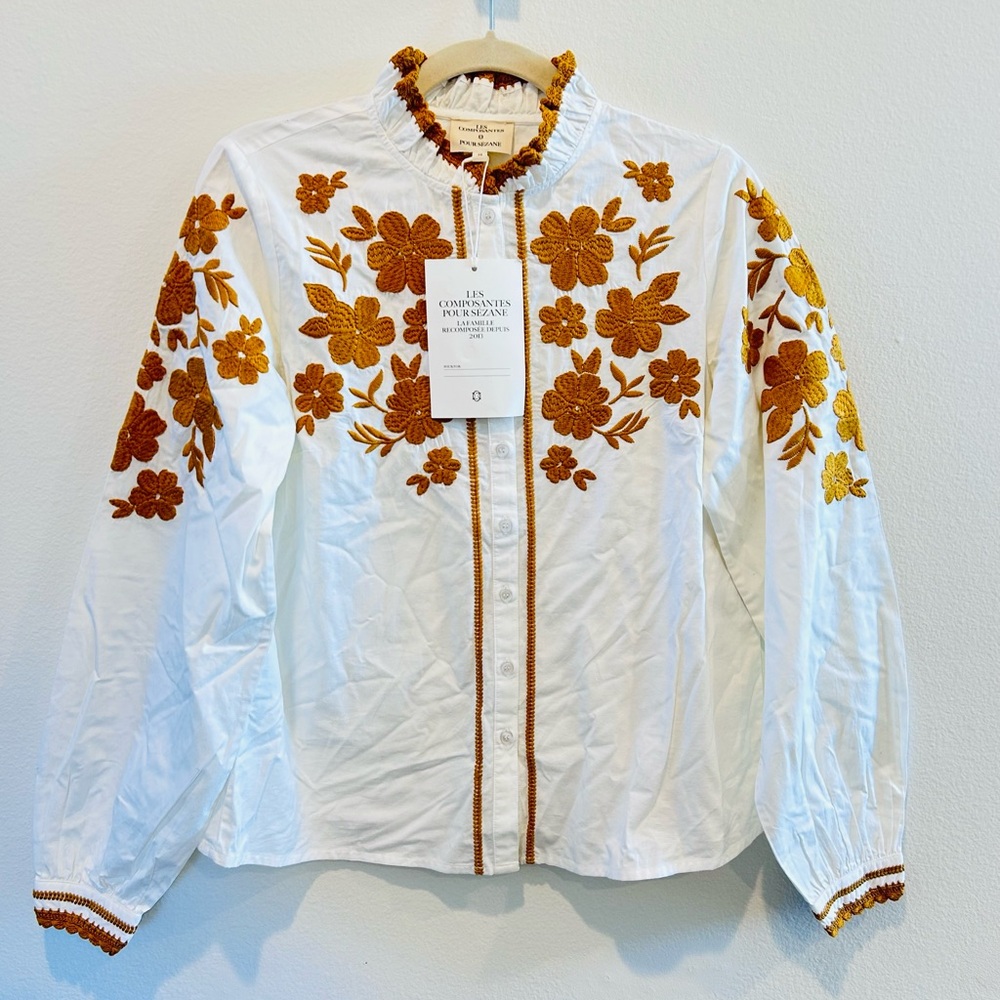 NWT LES COMPOSANTES POUR SEZANE Button Down Fall Floral Long-sleeve 100% Cotton